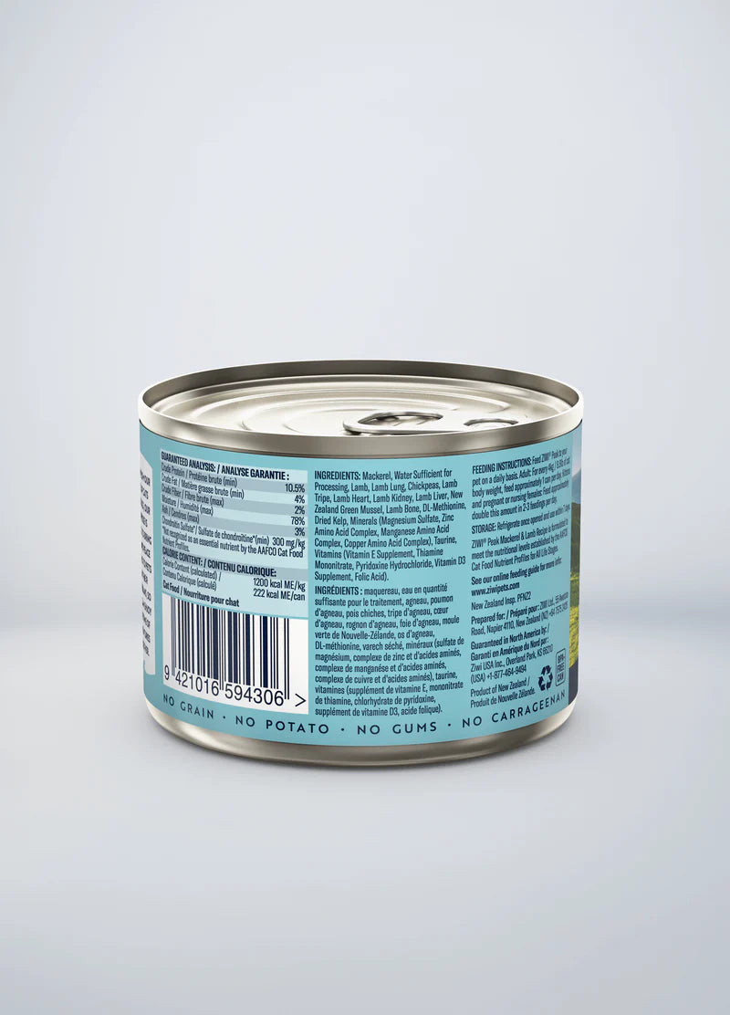 ZIWI Peak Grass-Mackerel & Lamb Recipe Wet Cat Food - Nutritious New Zealand Recipe for All Life Stages