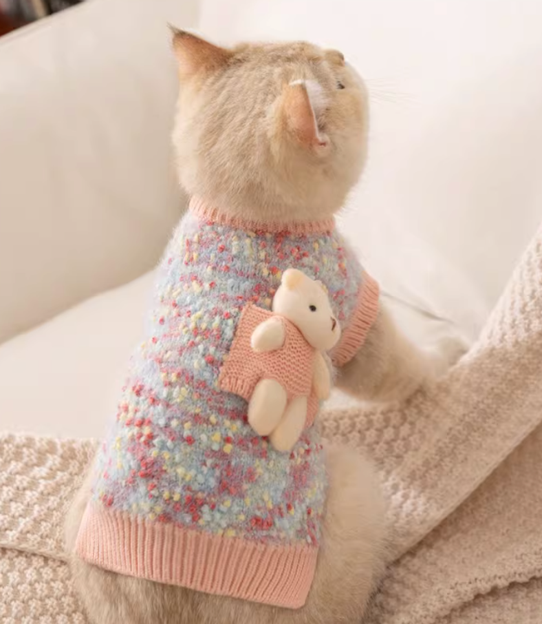 Cute 3D Bear Pet Sweater | Anti-Shedding Knit Clothing for Cats & Dogs