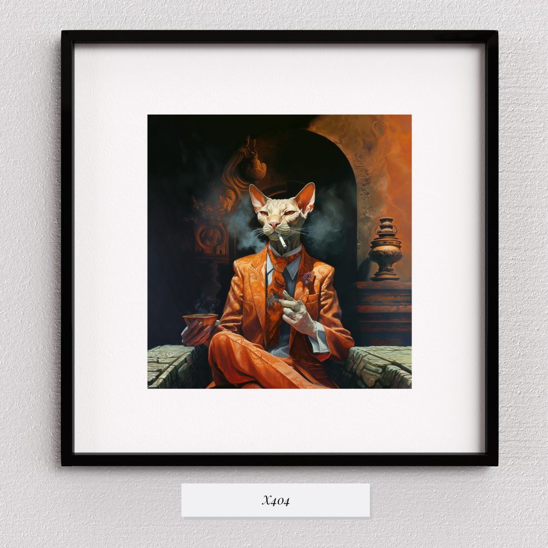 Regal Whiskers – The Sphynx Connoisseur Full Portrait Digital Art