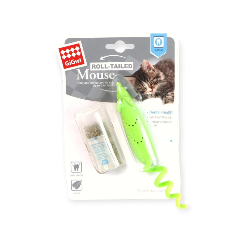 GiGwi Roll-Tailed Mouse with Catnip Pocket - Dental Health Cat Toy