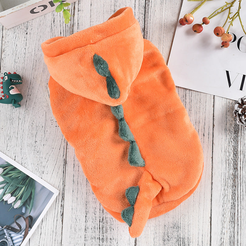 Pet Cat & Small Dog Costume | Funny Orange Dinosaur Outfit