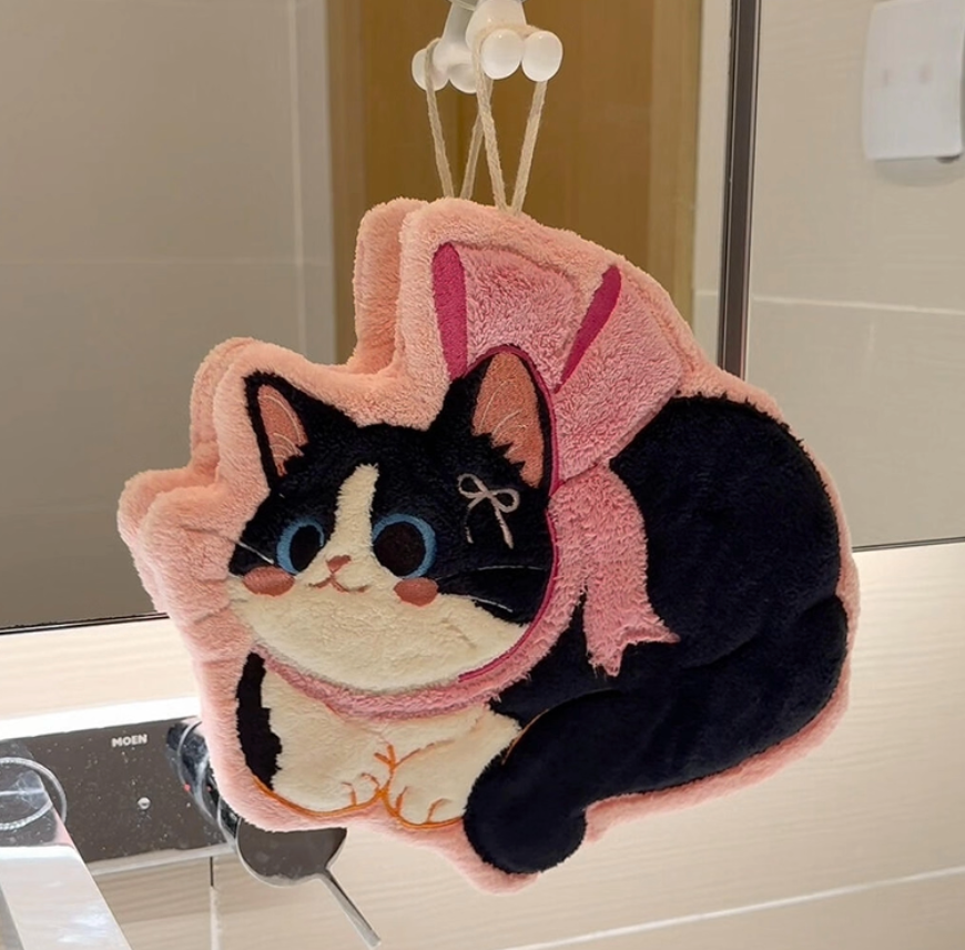Cute Cat Hanging Hand Towel | Super Absorbent & Quick-Dry with Loop