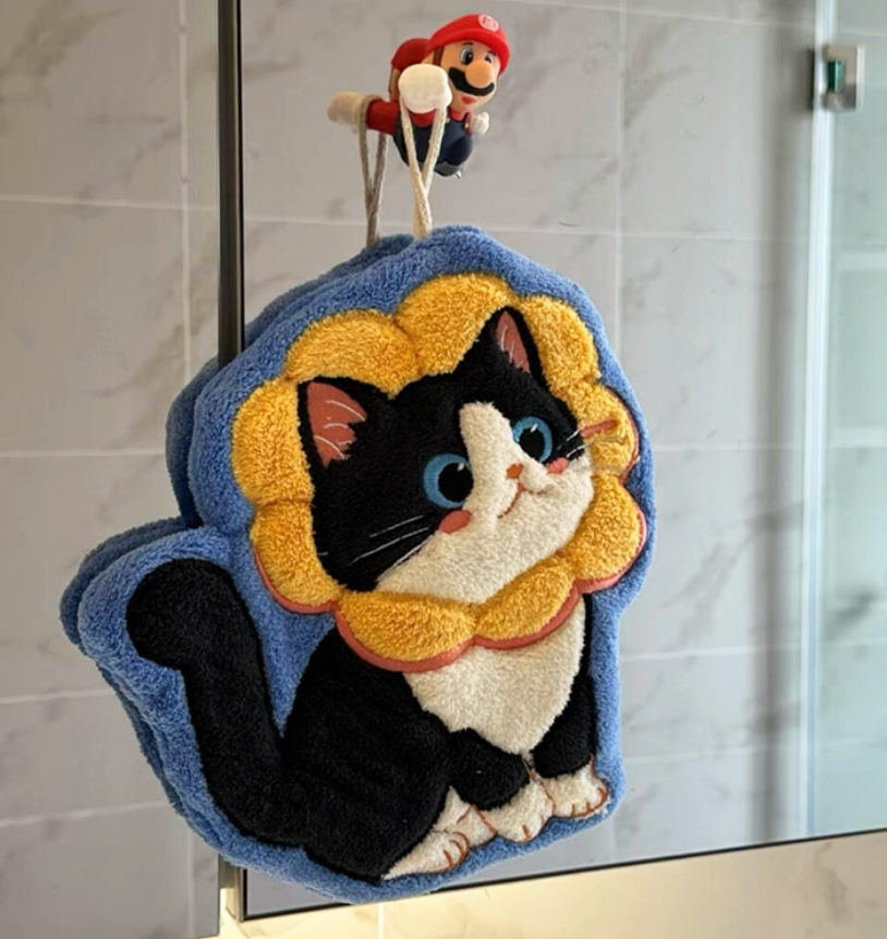 Cute Cat Hanging Hand Towel | Super Absorbent & Quick-Dry with Loop