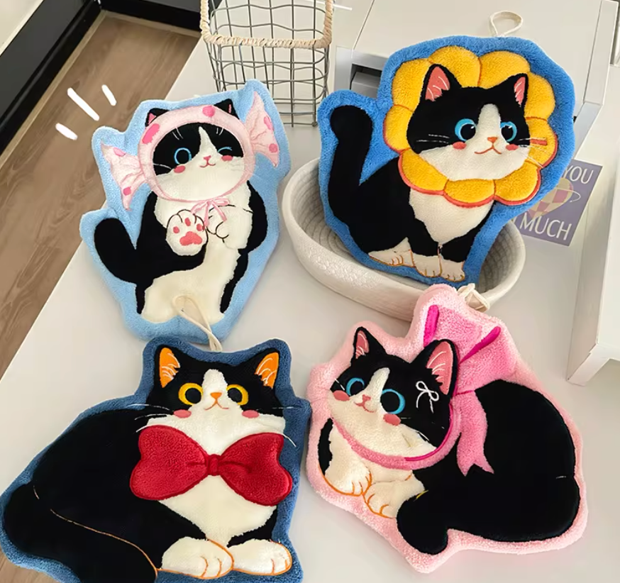Cute Cat Hanging Hand Towel | Super Absorbent & Quick-Dry with Loop