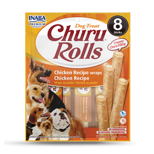 Inaba Dog Churu Rolls Chicken Wraps w/ Chicken Recipe (12g x 8)