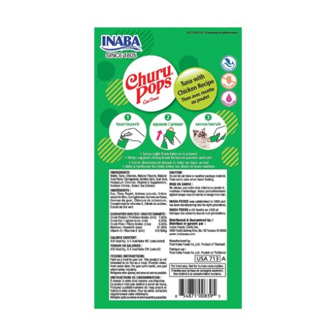 INABA Churu Pops Tuna with Chicken Cat Treats 4x15g