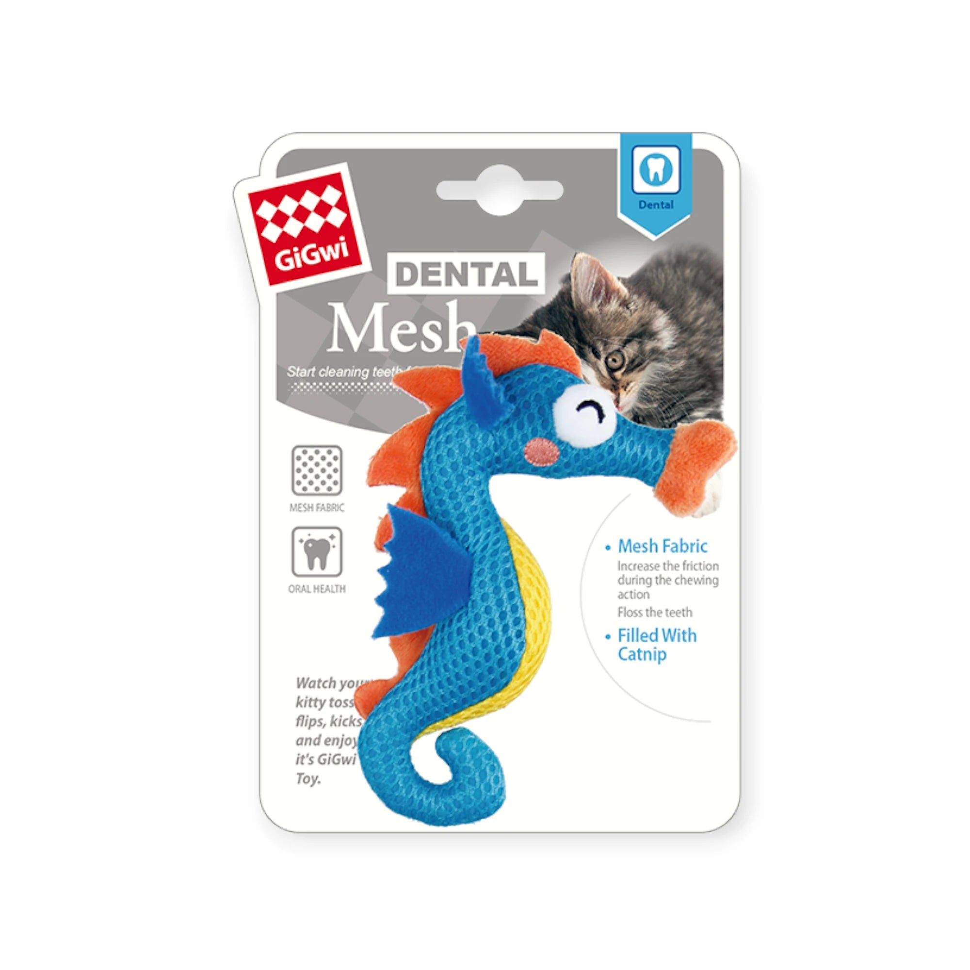 GiGwi Seahorse Dental Mesh Cat Toy with Catnip for Oral Health