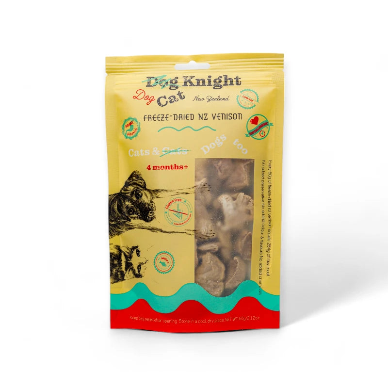 Dog Knight Freeze-Dried New Zealand Venison Treats 60g - Hypoallergenic, High Protein, Low Fat