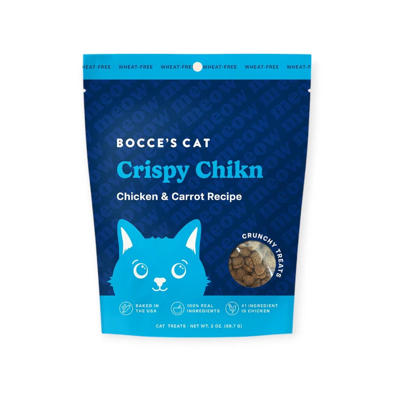 Bocce's Crispy Chikn Cat Treats – chicken and carrot crunchy snacks for cats.