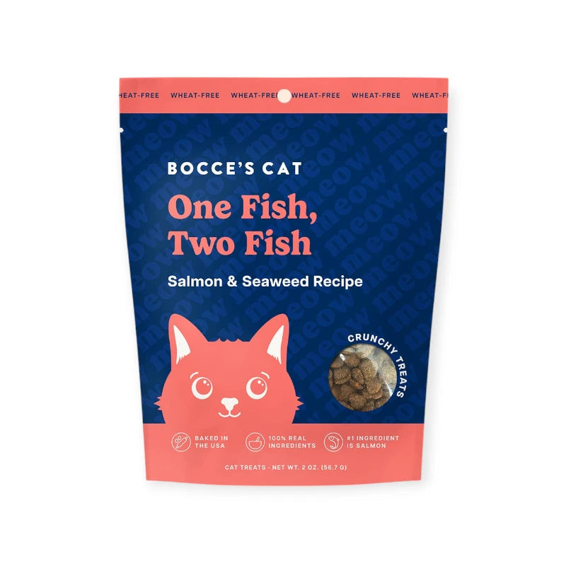 Bocce's One Fish Two Fish Cat Treats – salmon and seaweed crunchy snacks for cats.