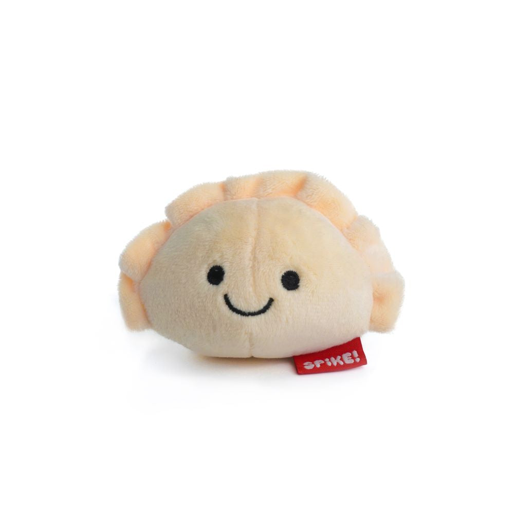 Spike Kawaii Dumpling Dog Toy - beige dumpling-shaped plush with squeaker and smiling face.