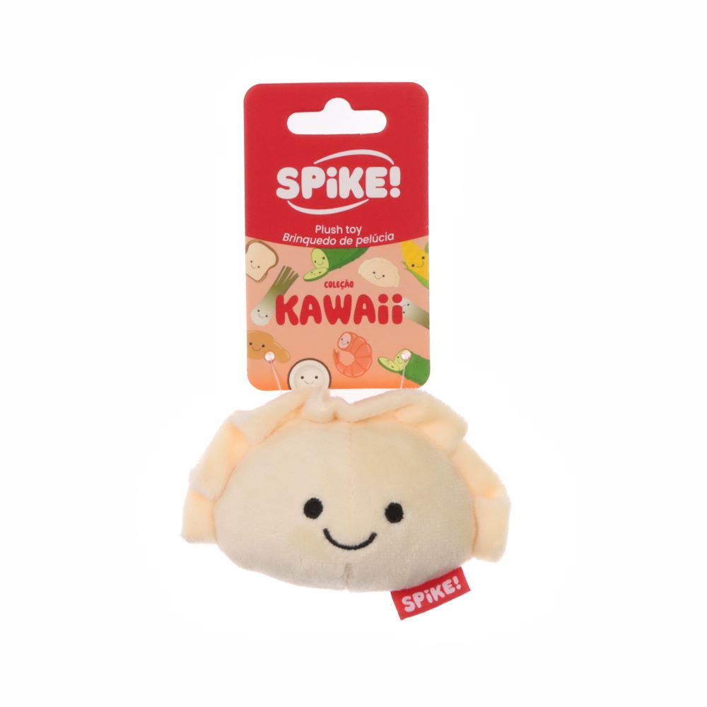 Spike Kawaii Dumpling Dog Toy - beige dumpling-shaped plush with squeaker and smiling face.