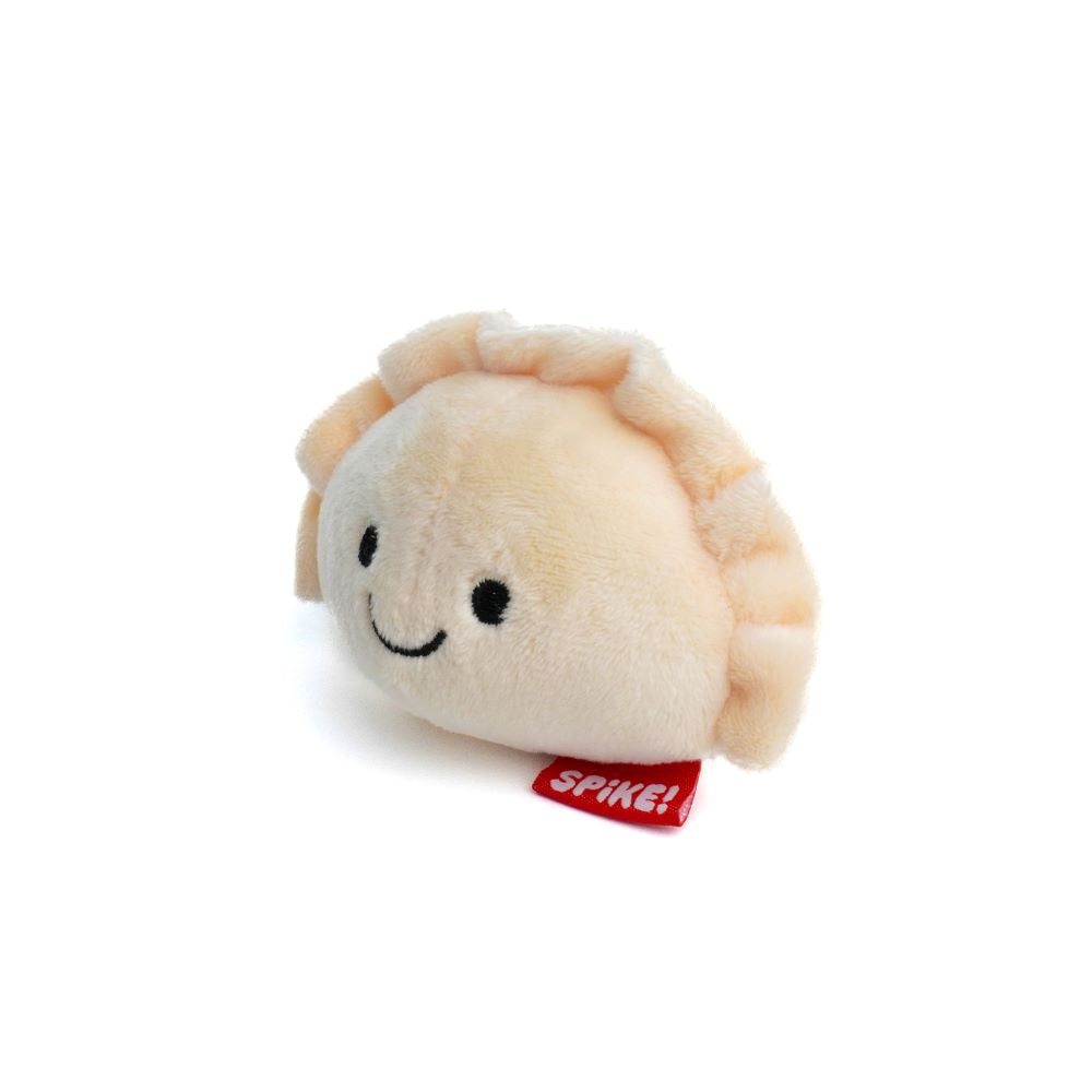 Spike Kawaii Dumpling Dog Toy - beige dumpling-shaped plush with squeaker and smiling face.