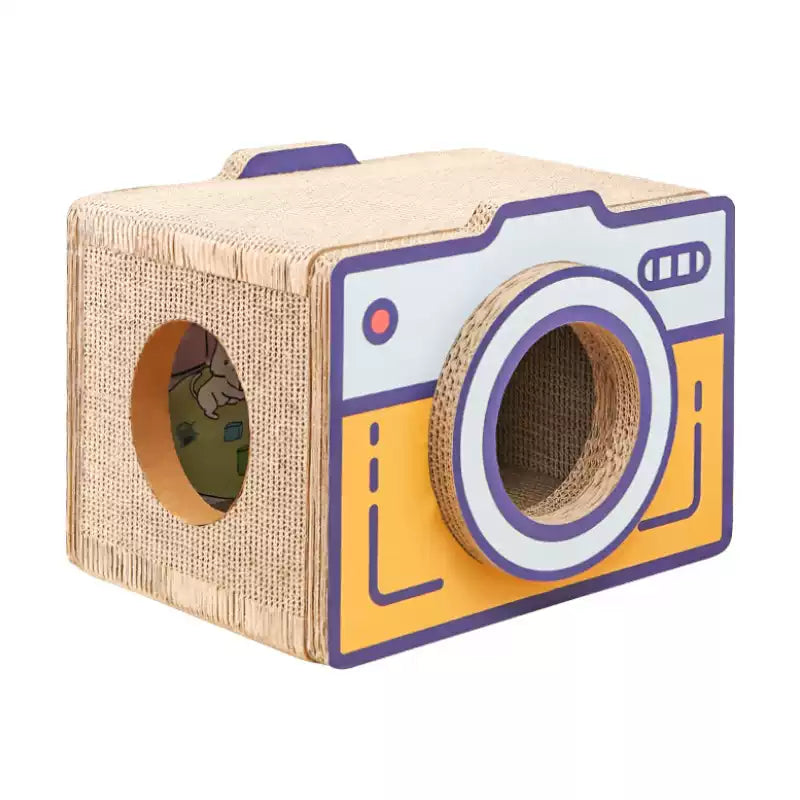 Vintage Camera Cat Scratcher & Standing Cardboard Cat House – Cat Toy & Pet Furniture