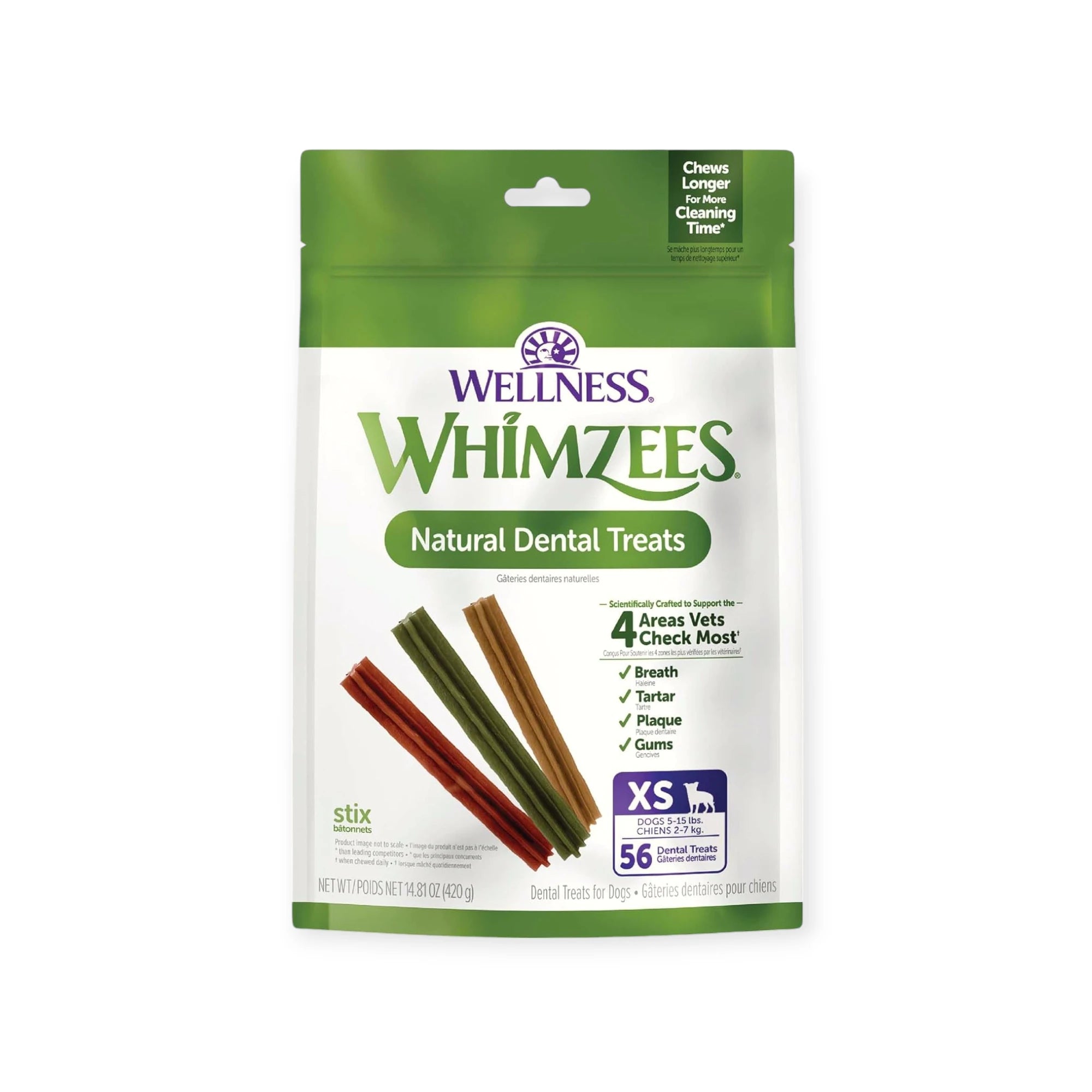 WHIMZEES Stix Dental Dog Treats, Extra Small (2-7 kg Dogs), Natural Daily Chews, 56 Pack | PAWS CLUB