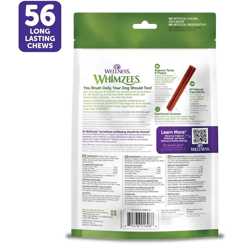 WHIMZEES Stix Dental Dog Treats, Extra Small (2-7 kg Dogs), Natural Daily Chews, 56 Pack | PAWS CLUB