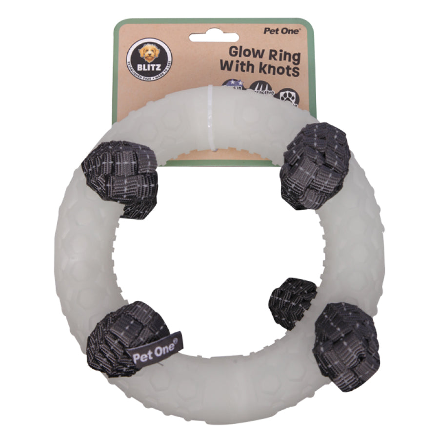 Dog Toy Blitz Glow In The Dark Ring W Knots Grey