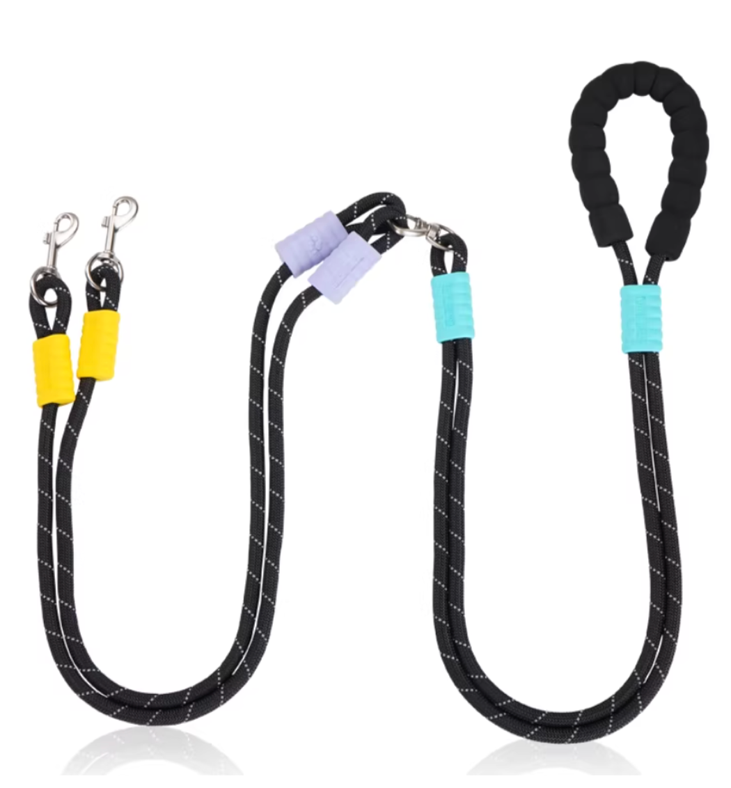 Dual Dog Leash No-Tangle | Hands-Free Waist & Crossbody Double Leash