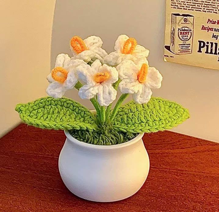 Handmade Woven Flower Pot Desk Ornament | Decorative Potted Plant