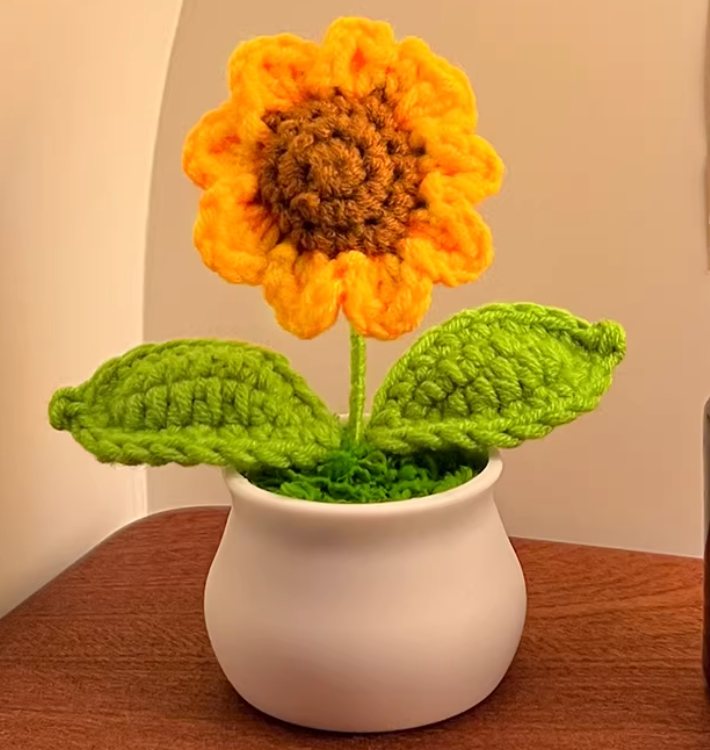 Handmade Woven Flower Pot Desk Ornament | Decorative Potted Plant