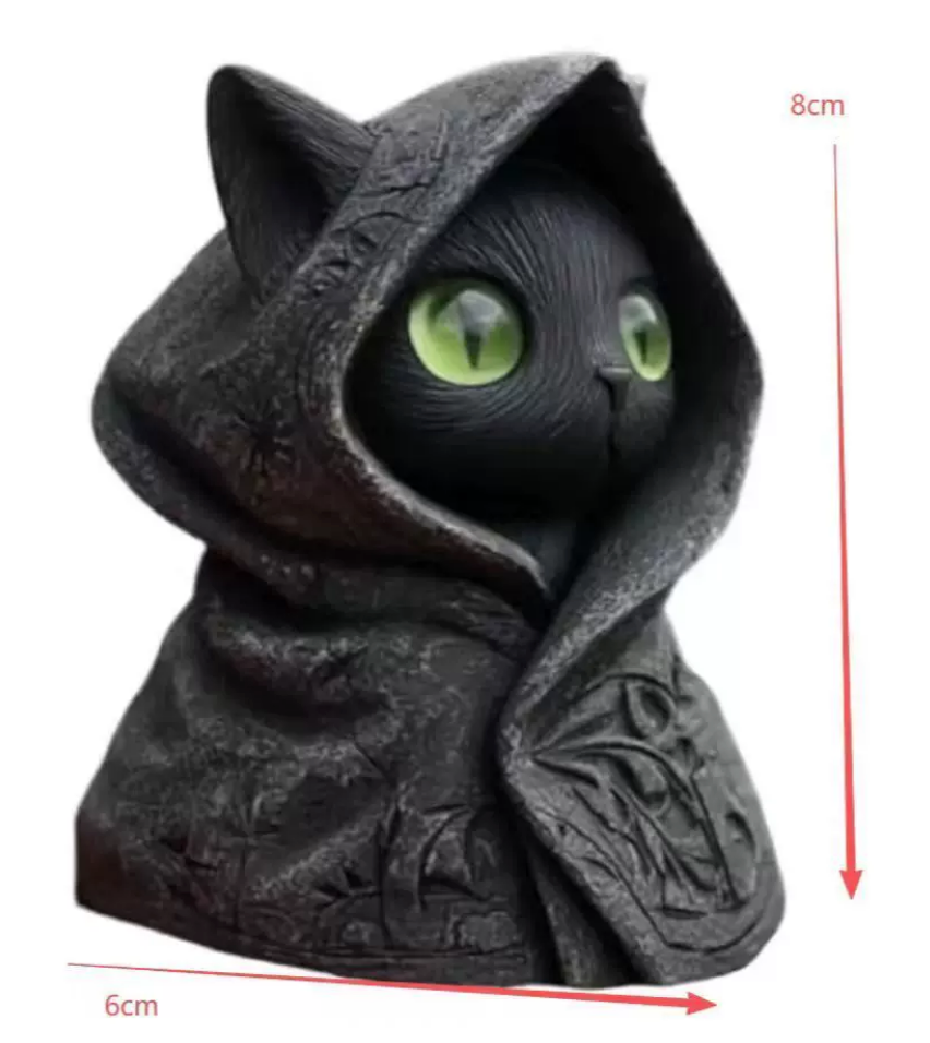 Mysterious Hooded Cat Figurine – Gothic Black Cat Statue