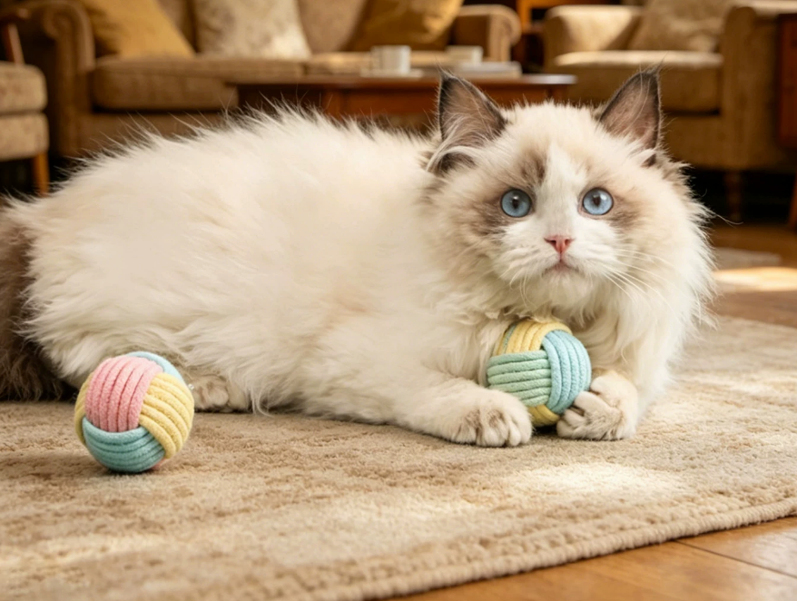 Macaron Cotton Rope Cat Toy Ball – Handmade Woven Ball for Cats & Kittens