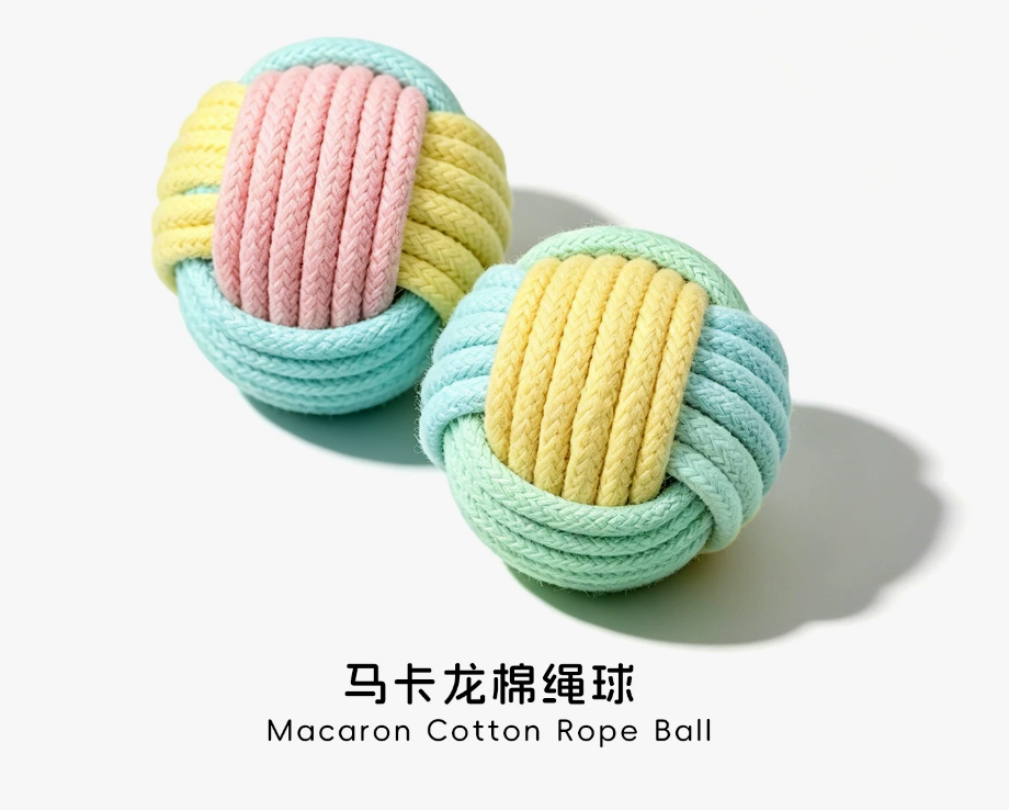 Macaron Cotton Rope Cat Toy Ball – Handmade Woven Ball for Cats & Kittens