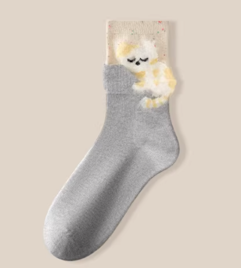 Cute Kitten Mid-Calf Socks for Women – Soft, Fun Cat Design