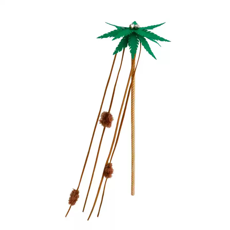 Coconut Tree Cat Teaser Wand – Long Tassel Pom-Pom with Bell, Fun Interactive Toy for Cats