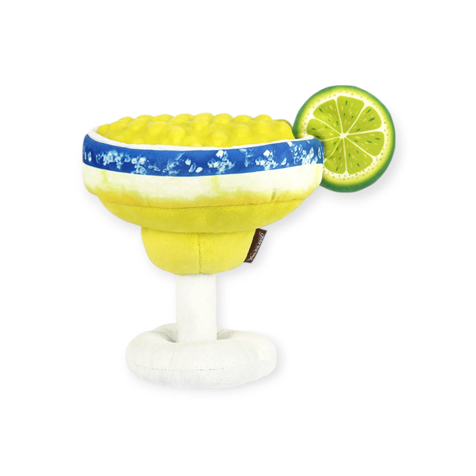 P.L.A.Y. Pup-arita Margarita Dog Toy with yellow plush margarita glass and lime detail.