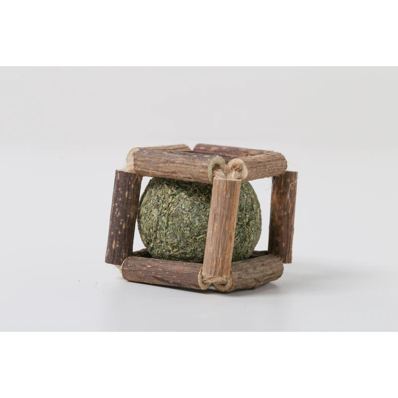 Pidan Cube Design chew toy with natural matatabi sticks and a catnip ball