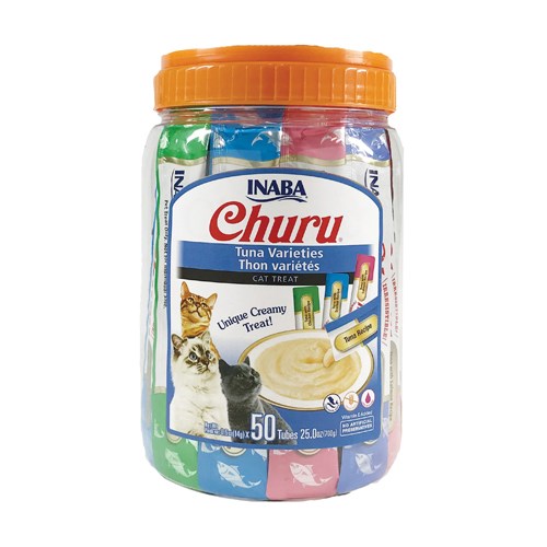 Inaba Cat Churu Cat Treats Variety Jar - 50 creamy Churu tubes in Tuna Varieties Bulk (14g x50)