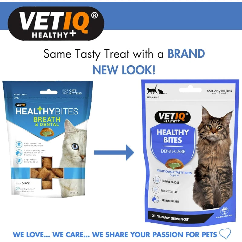 VetIQ Healthy Bites Breath & Dental Cat Treats - Duck Flavor, 65g