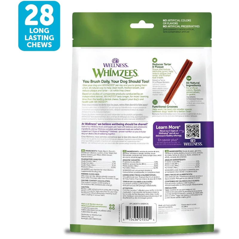 WHIMZEES Stix Dental Dog Treats, Small (7-12 kg Dogs), Natural Daily Chews, 28 Pack | PAWS CLUB