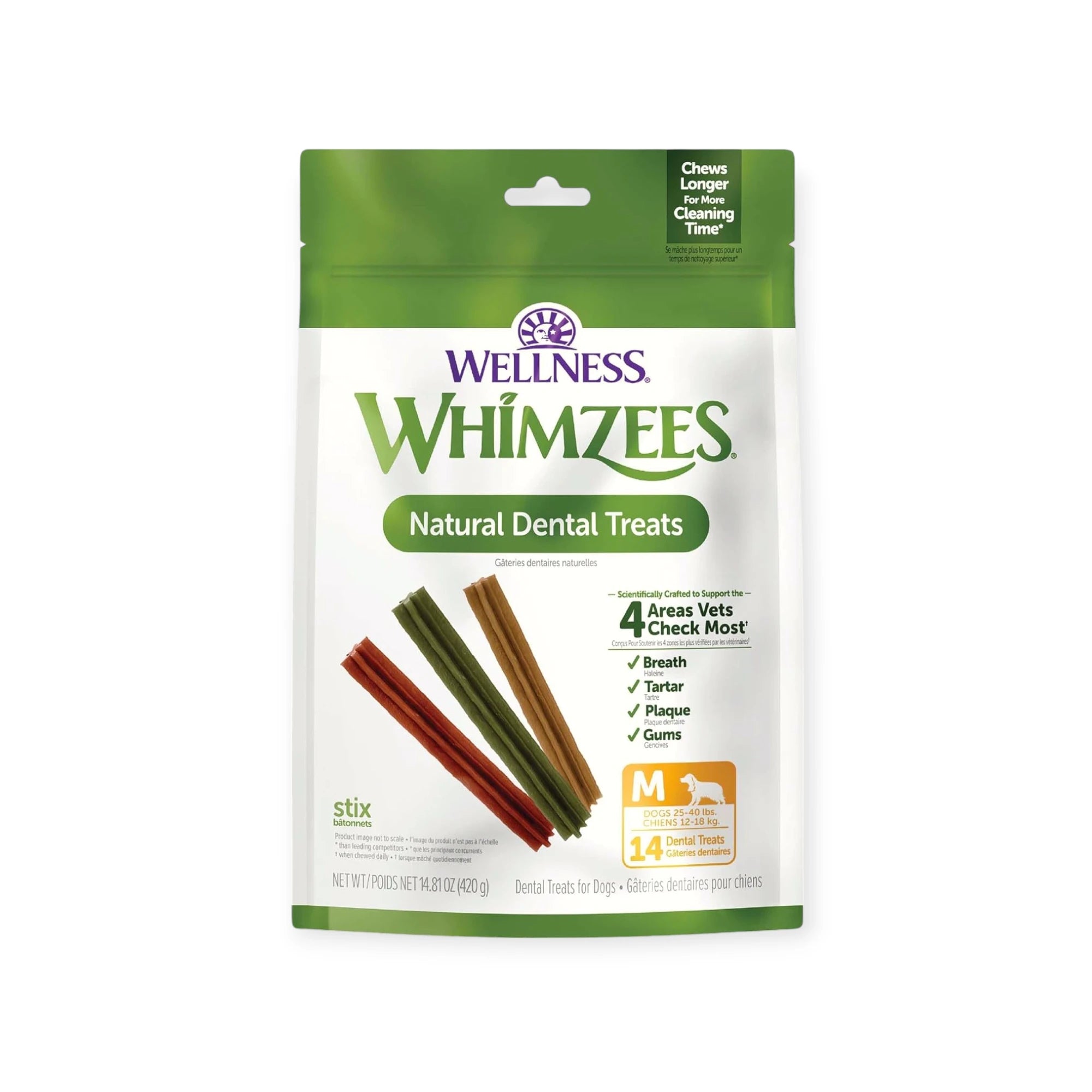 WHIMZEES Stix Dental Dog Treats, Medium (12-18 kg Dogs), Natural Daily Chews, 14 Pack | PAWS CLUB