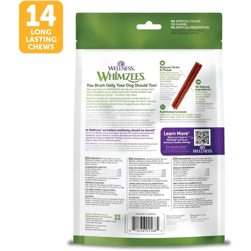 WHIMZEES Stix Dental Dog Treats, Medium (12-18 kg Dogs), Natural Daily Chews, 14 Pack | PAWS CLUB