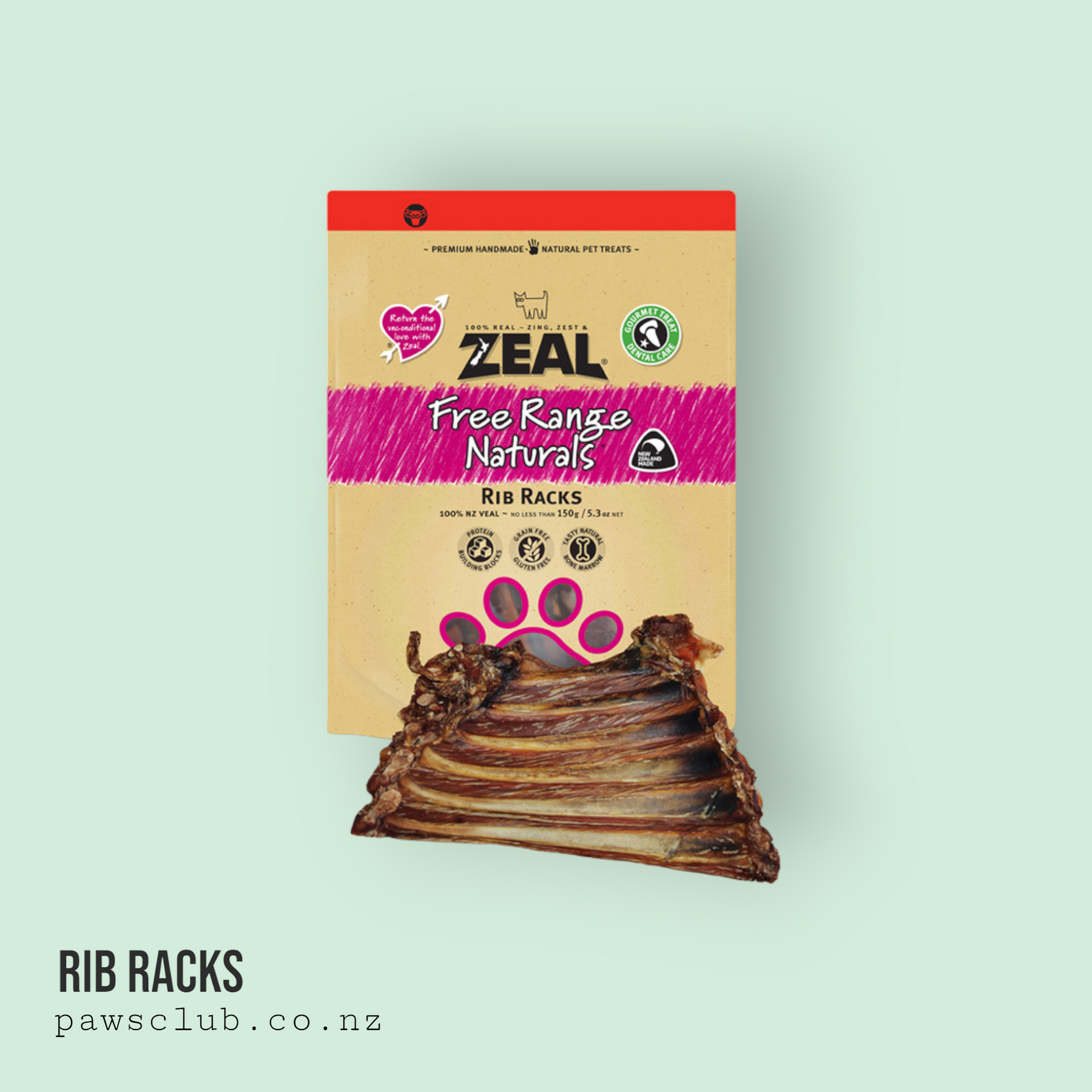 Zeal FREE RANGE Dried Veal Rib Racks 150g: The Perfect Chew for Dental Health and Enjoyment