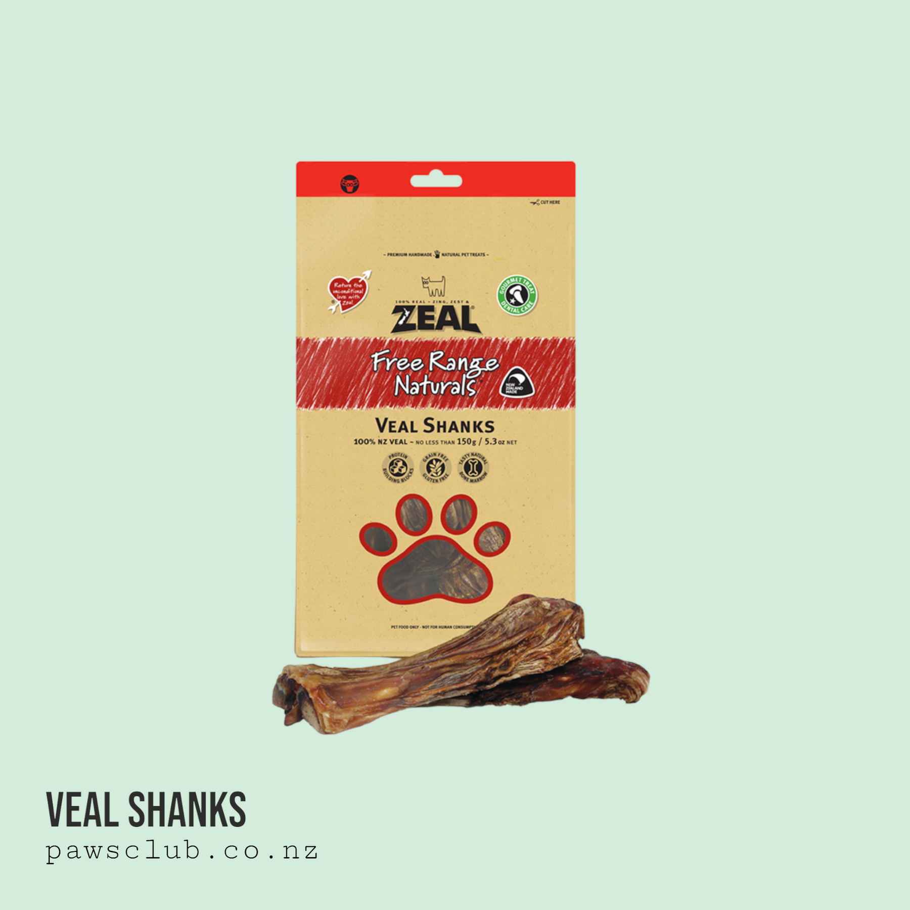 Zeal FREE RANGE Dried Veal Shanks 150g - Long-Lasting Chew for Dogs