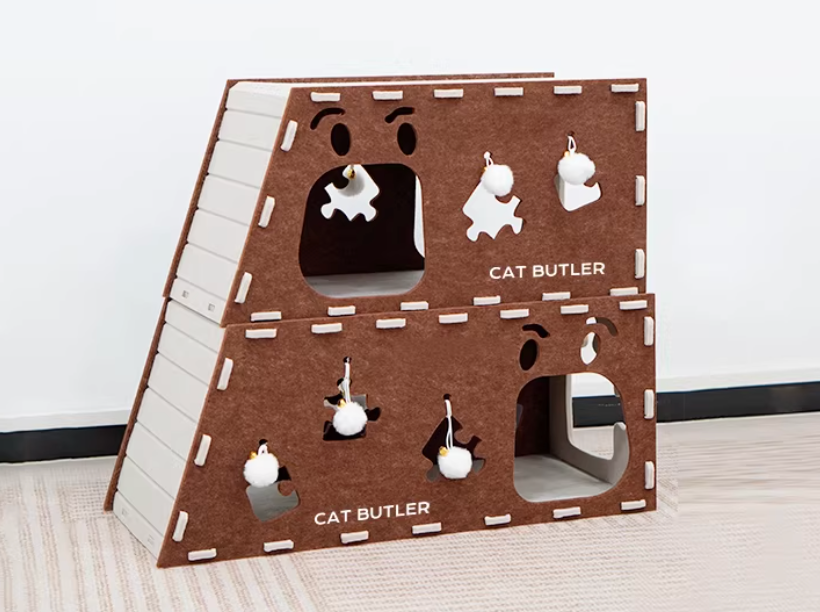 Felt Cat Nest & Scratching Board – 2-Layer Modular Cat House/Tunnel