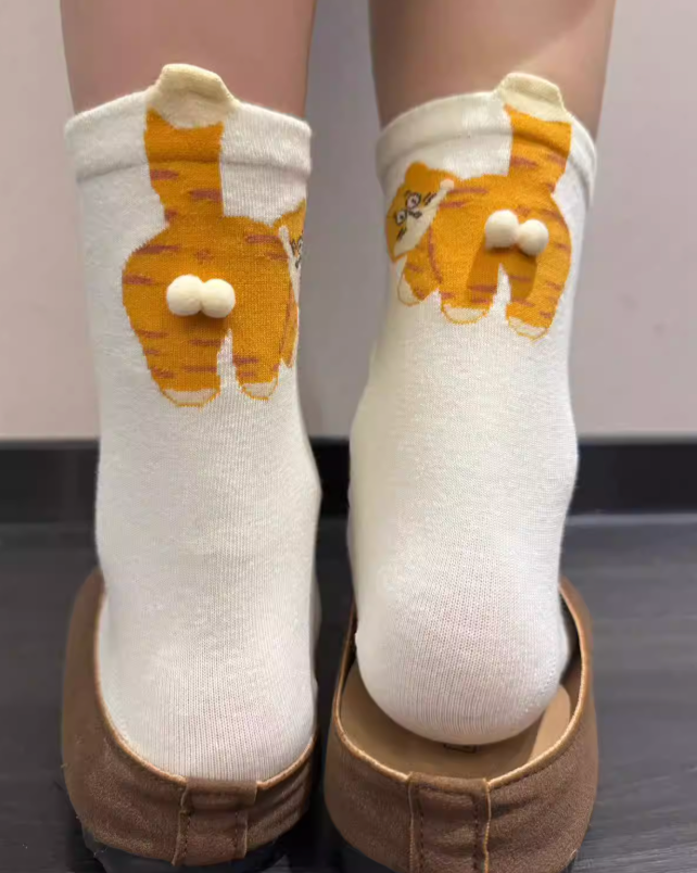 Fun Cat Mid-Calf Socks for Cat Person | Soft Cotton, Lightweight & Bone-Free