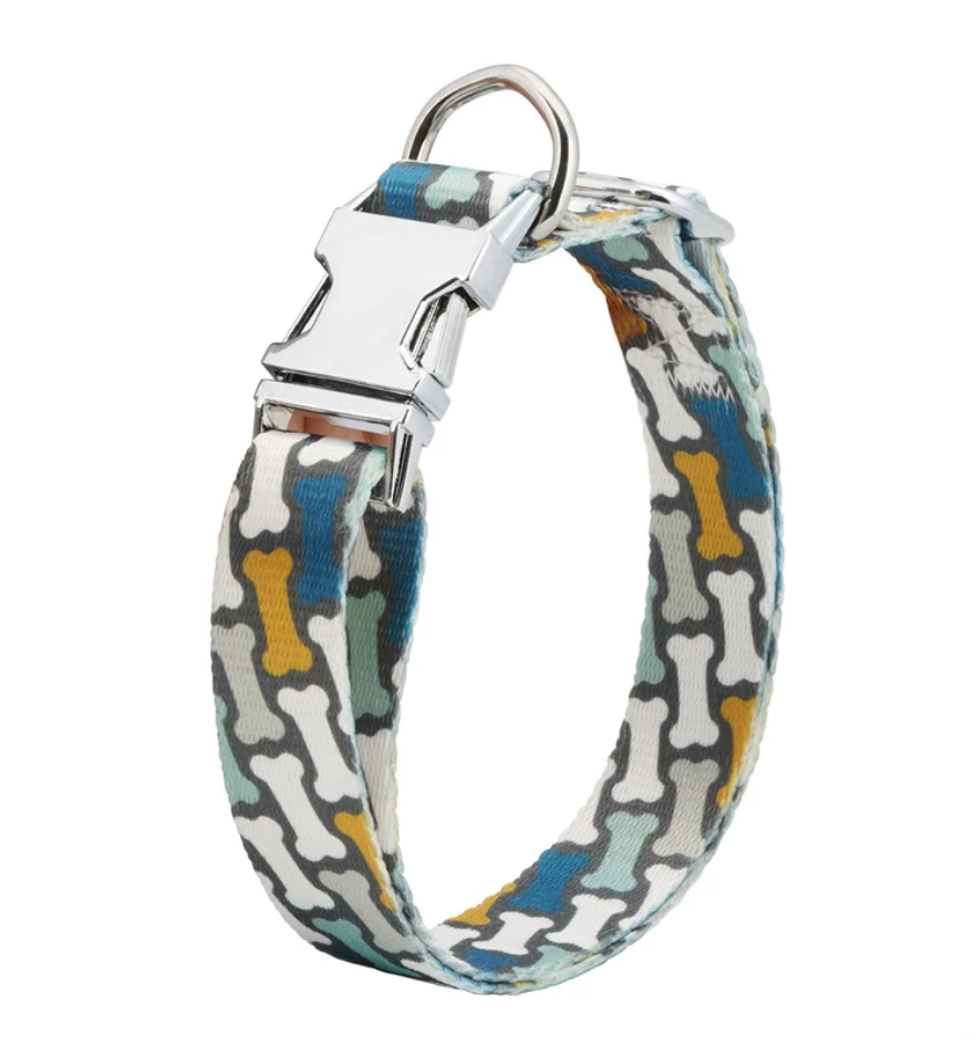 Green Dog Bone Collar – Adjustable with Durable Metal Buckle