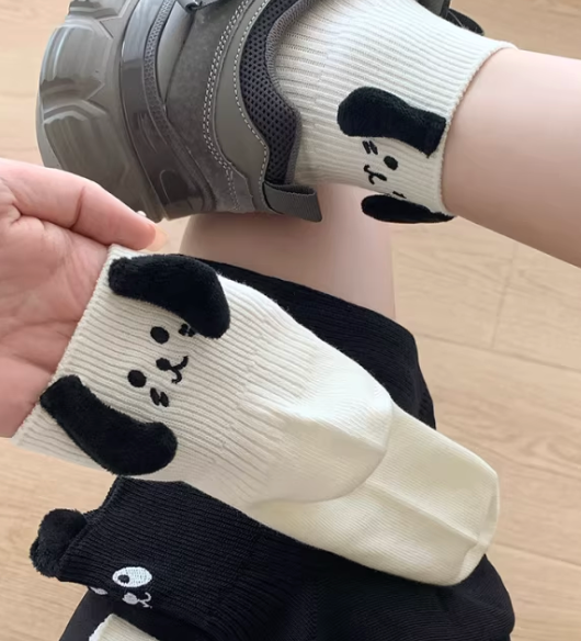 Cute Dog Mid-Calf Socks for Women | Soft Cotton, Dog Ears & Panda Design, Anti-Pilling