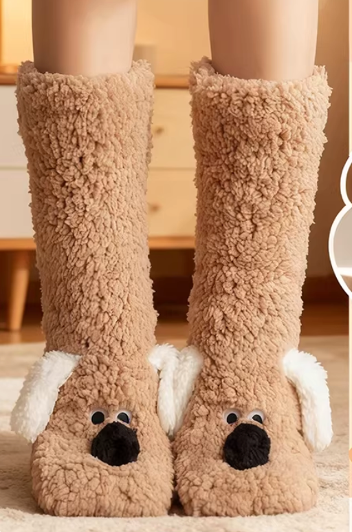 Cute Dog Floor Socks | Plush Fuzzy Thickened Indoor Socks for Women & Home