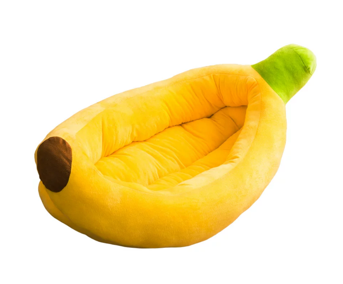 Banana-Shaped Pet Bed for Cats & Small Dogs – Washable Cozy Bed with Pillow & Blanket