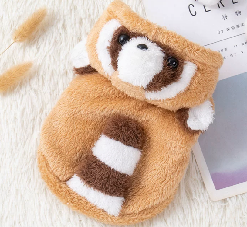Cute Raccoon Plush Winter Coat for Dogs & Cats – Thick & Warm Pet Clothing