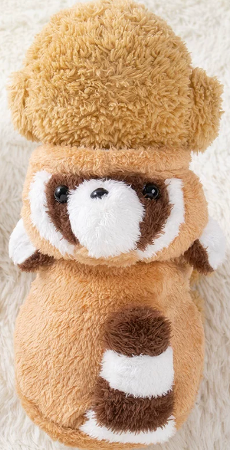 Cute Raccoon Plush Winter Coat for Dogs & Cats – Thick & Warm Pet Clothing