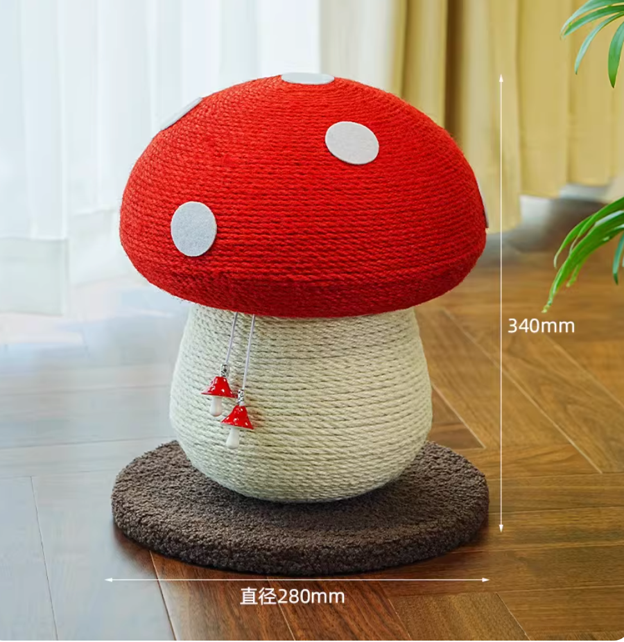 Red Mushroom Cat Scratcher | Large Sisal Rope Cat Climbing & Scratching Post