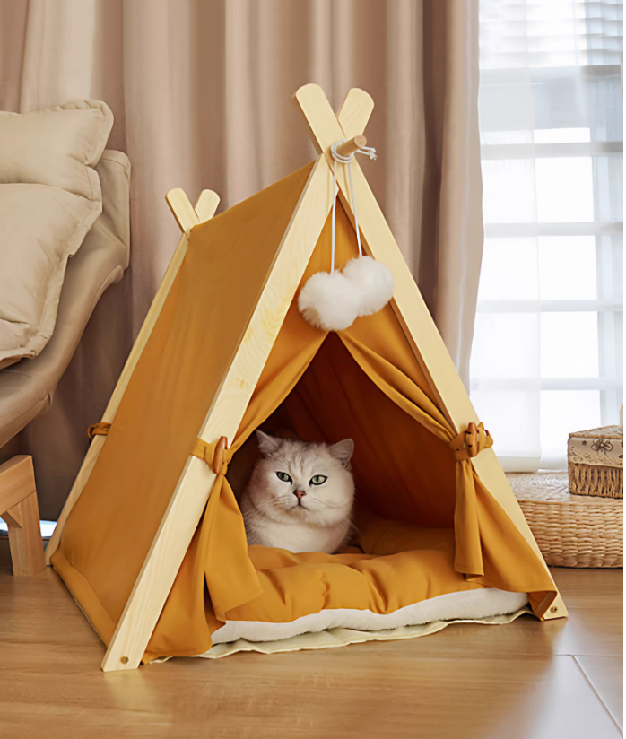Pet Tent Bed for Cats & Dogs | Four-Season Cozy Tent with Soft Cotton Cushion, 60×55×63cm