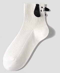 Cute Dog Mid-Calf Socks for Women | Soft Cotton, Dog Ears & Panda Design, Anti-Pilling
