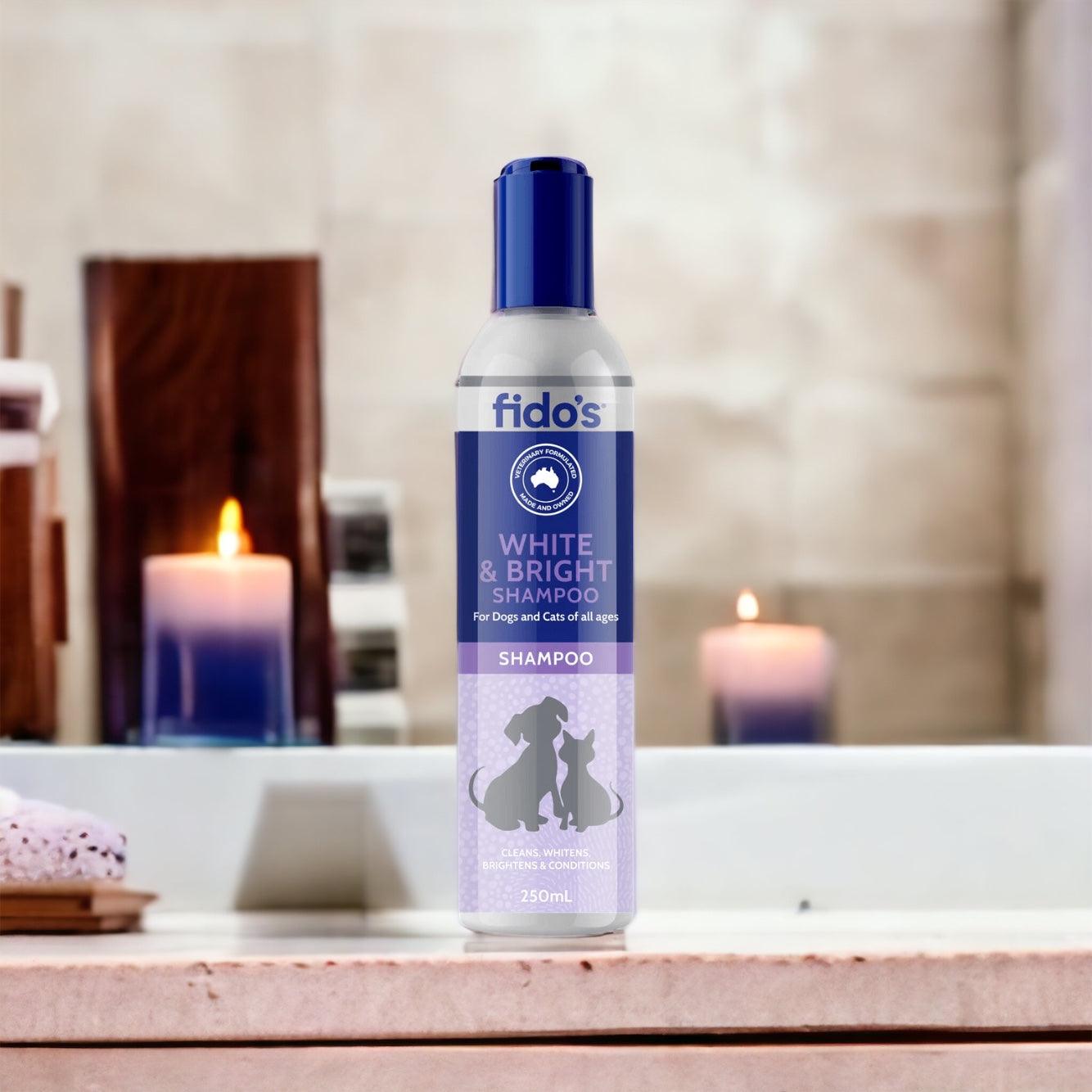 Fidos White and Bright Shampoo 250ml - Enhance Your Pet's Coat with a Gentle, Effective Formula - PAWS CLUB